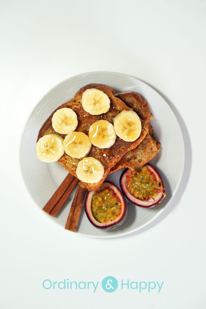 Brioche French Toast with Passion Fruit, Banana, and Maple Syrup - by Ordinary & Happy