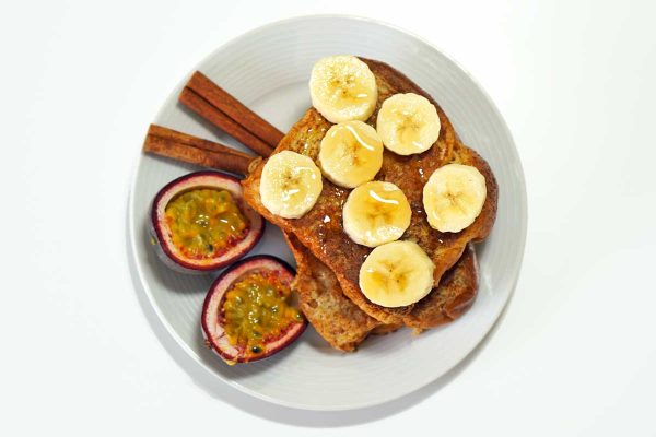 Brioche French Toast with Passion Fruit, Banana, and Maple Syrup - by Ordinary & Happy