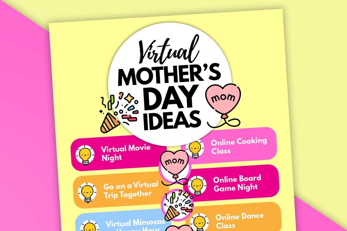 featured image with infographic of list of virtual mothers day ideas