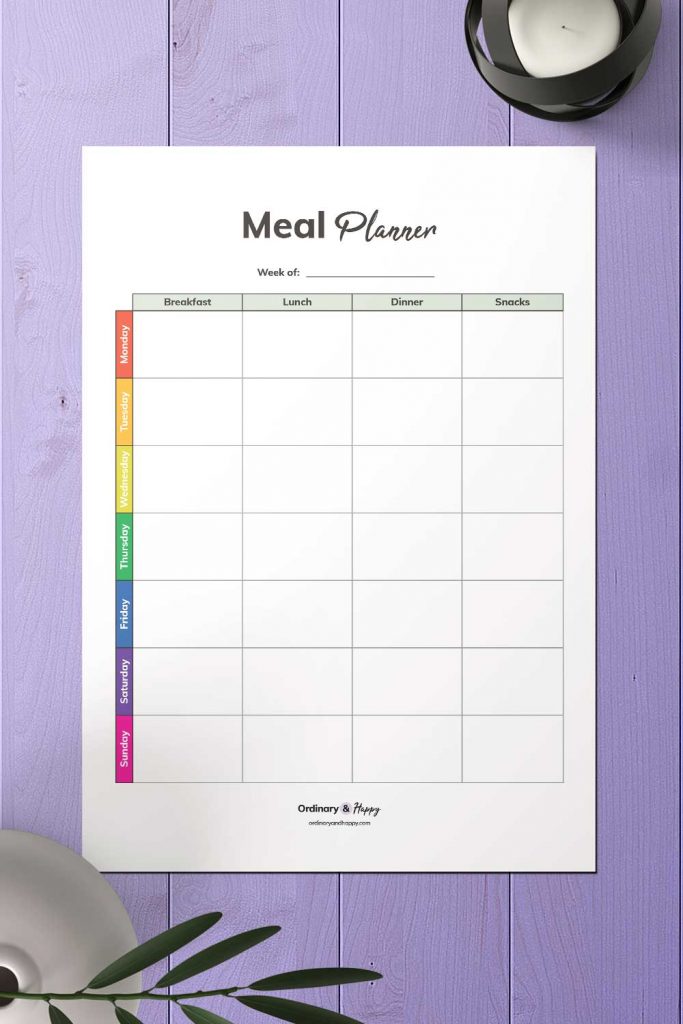 Simple Grid Weekly Meal Planner