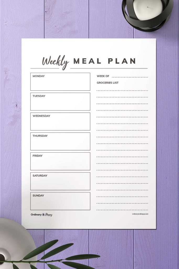 Simple Weekly Meal Planner with Groceries List