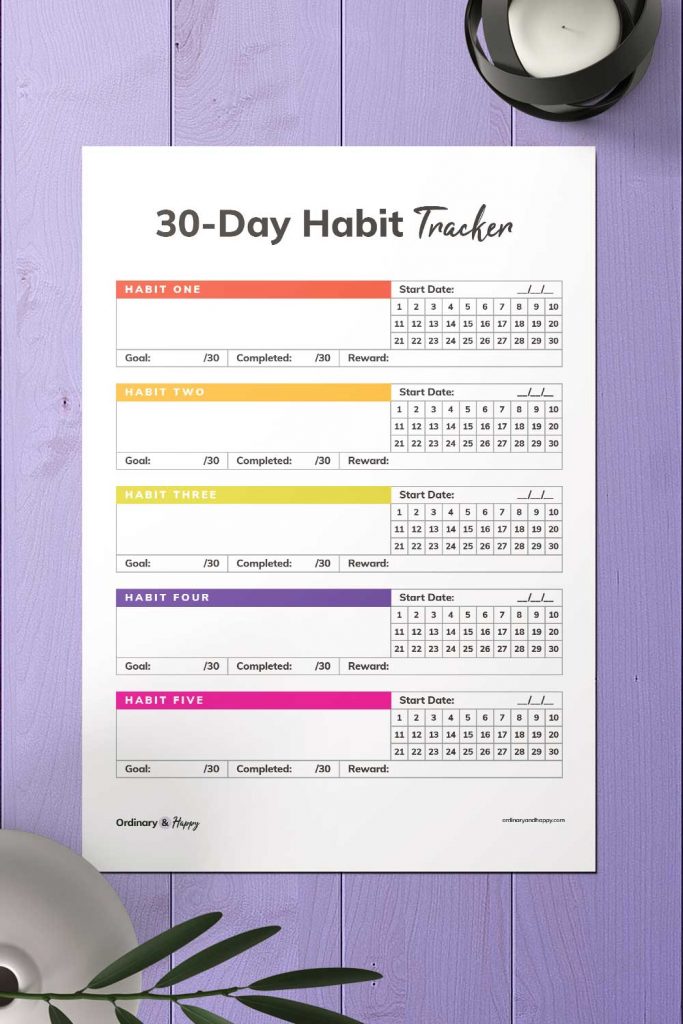 30-Day Rainbow Color Habit Tracker Template Image