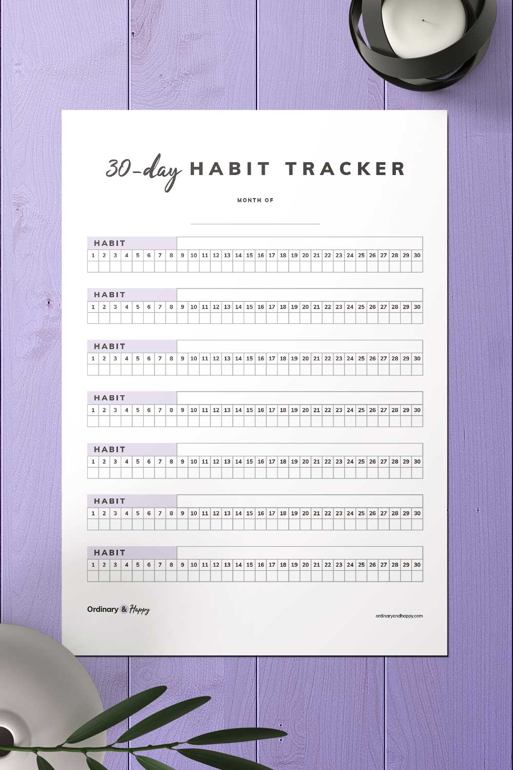 5 Best 30 Day Habit Tracker Printables Free And Premium Ordinary And Happy