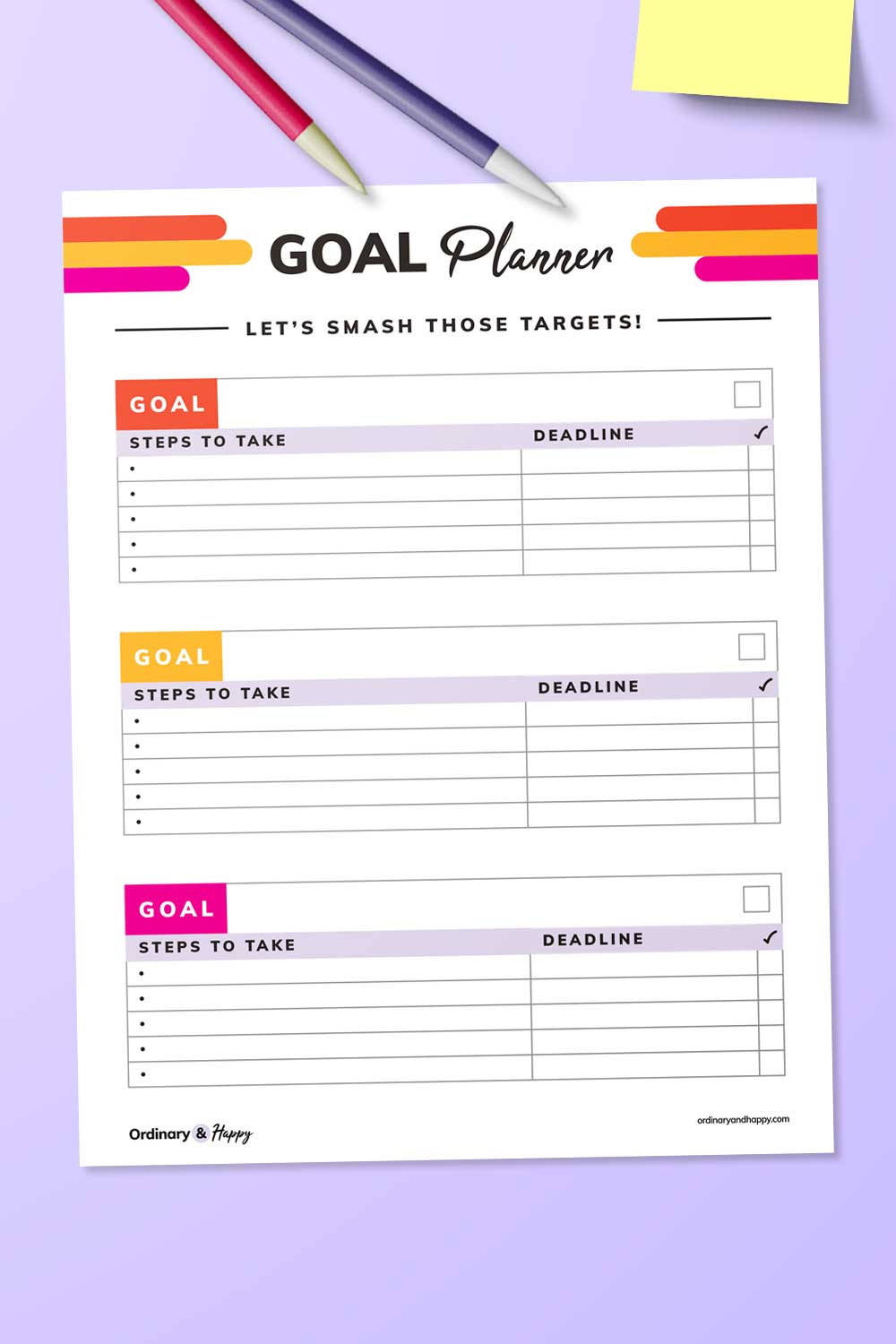 Personal Goal Planner Printable to Organize Your Life - Ordinary and Happy