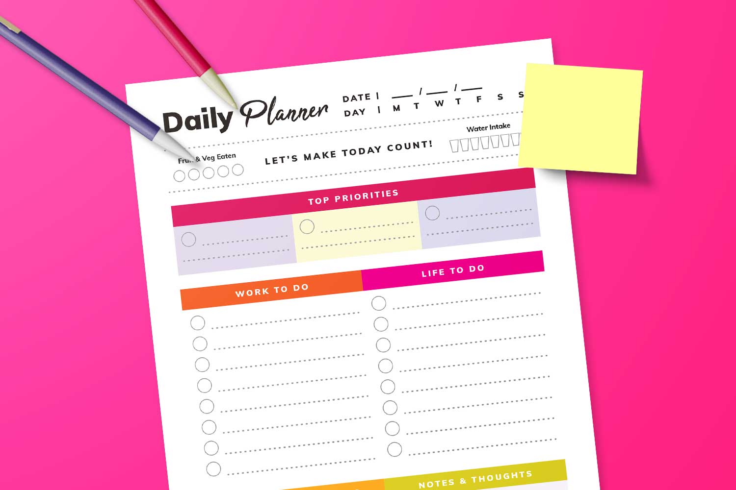 Colorful Daily Planner Printable to Seize the Day and Achieve Your Goals