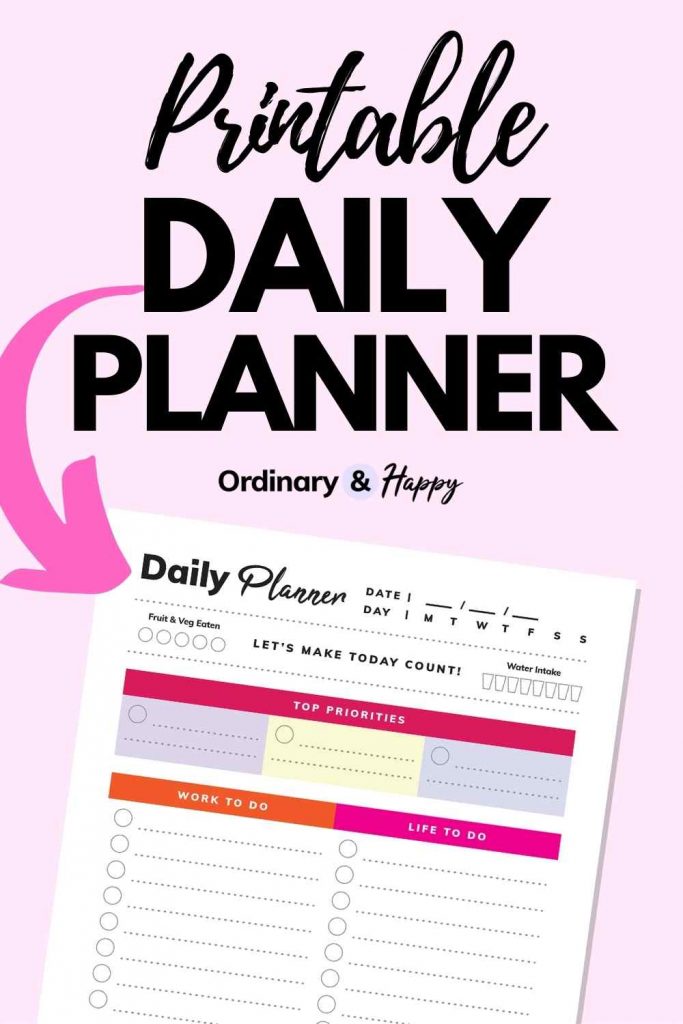 Printable Daily Planner by Ordinary & Happy (pin)