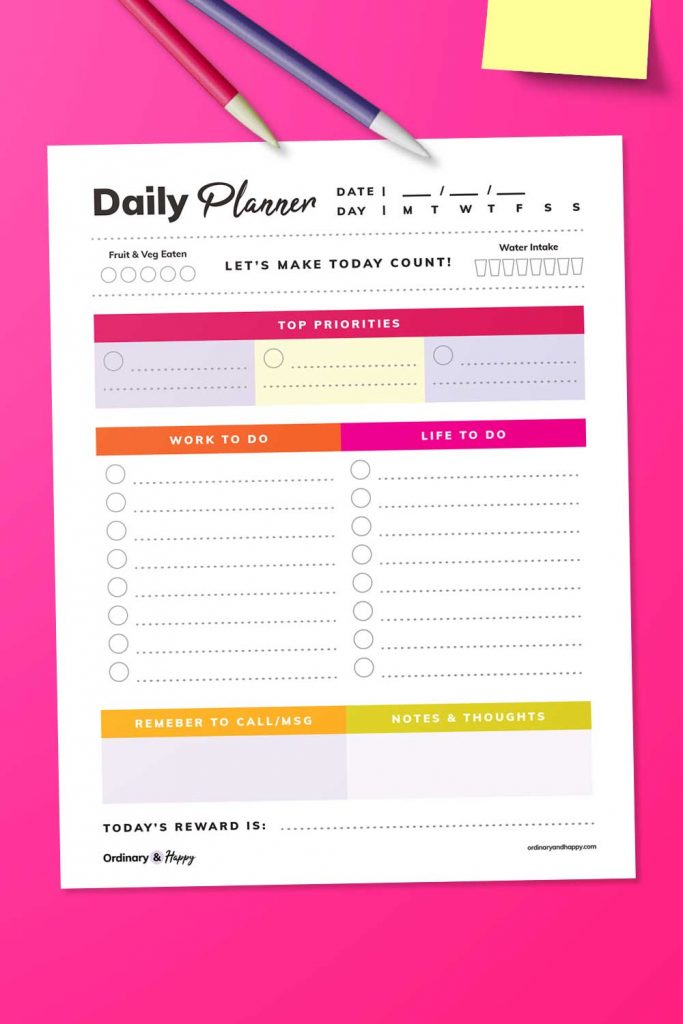 Daily planner printable mockup