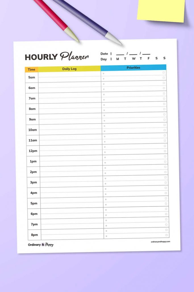 Simple Hourly Planner (image).