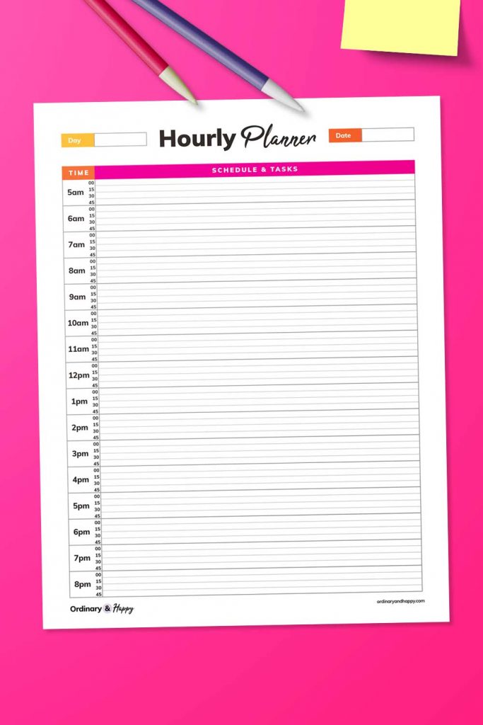 Quarter Hourly Planner (15-min increments) (image).