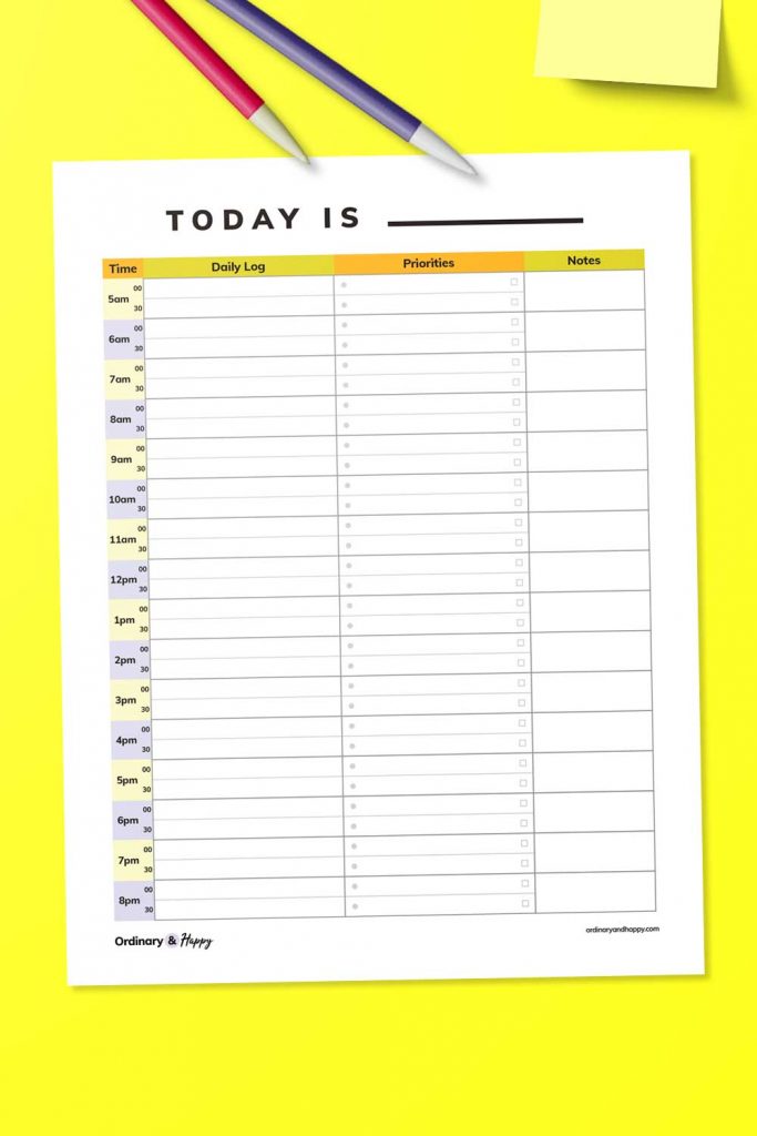 Hourly Journal & Task Tracker Printable (image).