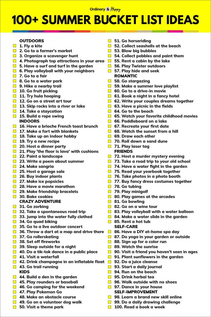 100+ Fun Summer Bucket List Ideas (Updated) - Ordinary and Happy