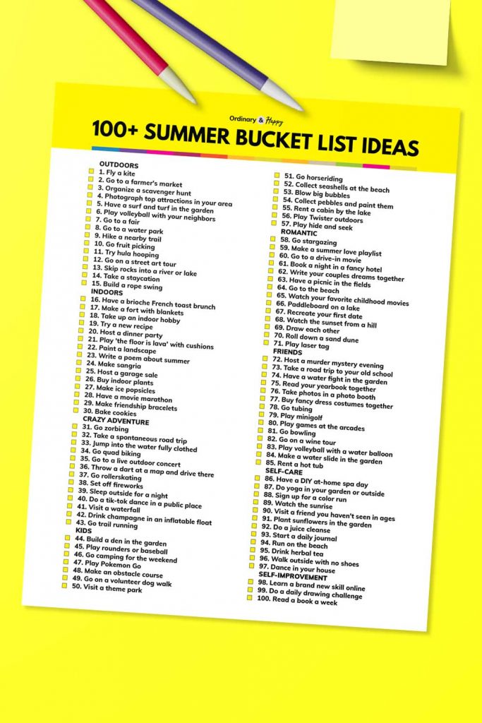 Summer Bucket List Ideas (list image).