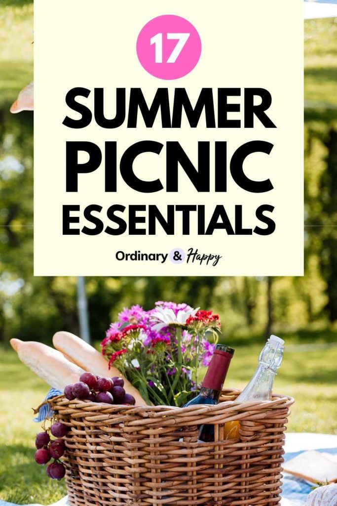 17 Summer Picnic Essentials (pin featuring a picnic basket).