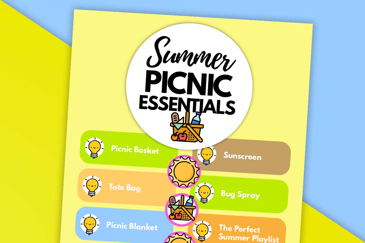 colored infographic listing picnic essentials as text with icons