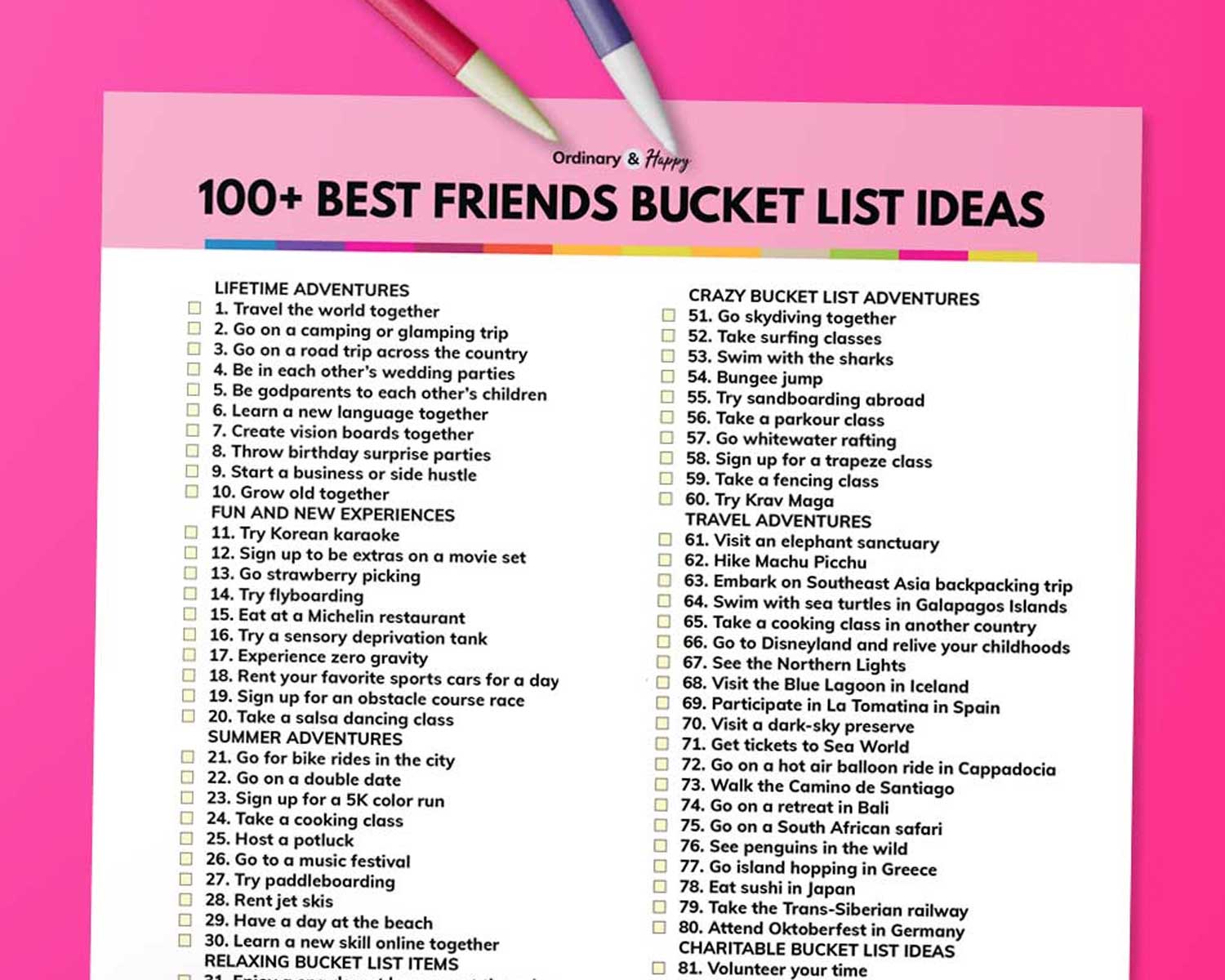 best friends bucket list free printable
