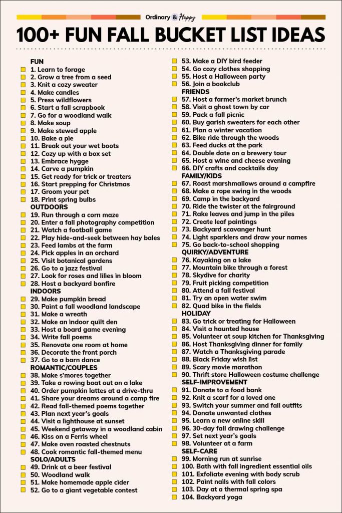 100+ Fun Fall Bucket List Ideas List (image)