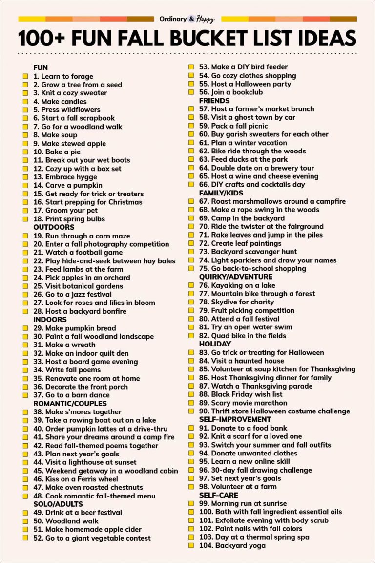 100 Fun Fall Bucket List Ideas 2023 Ordinary And Happy