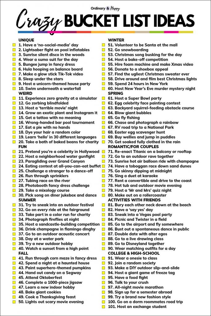 Crazy Bucket List Ideas List (image)