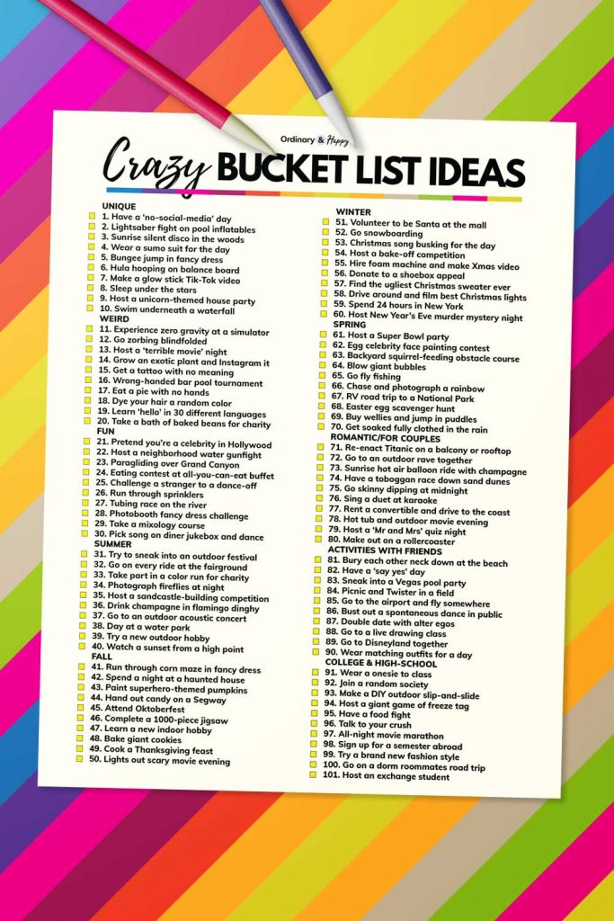 The bucket list ideas