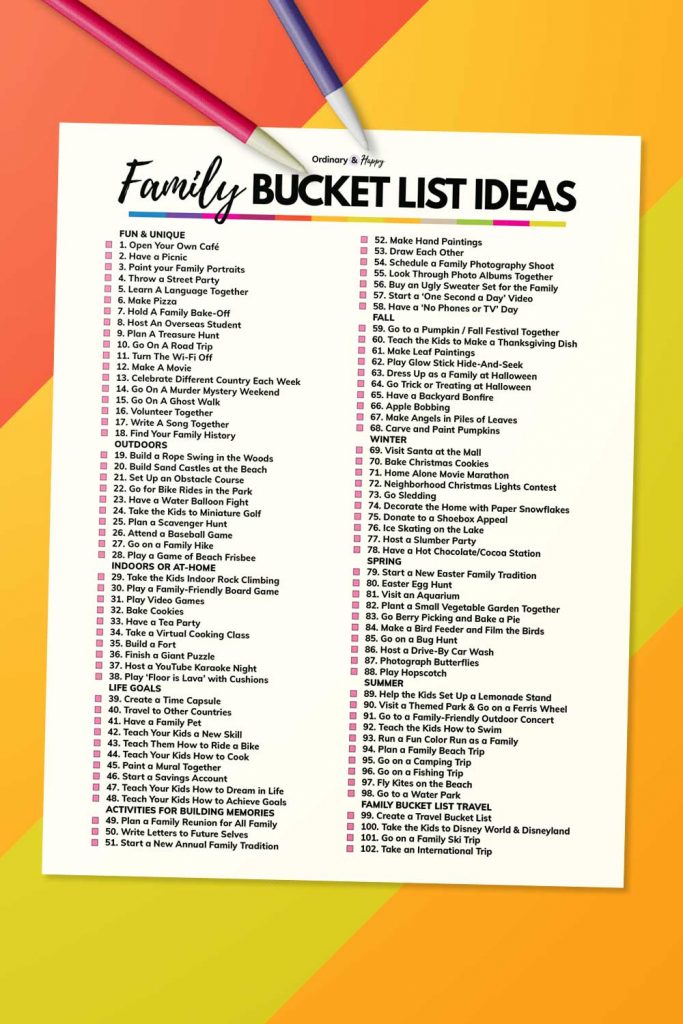 Family bucket list ideas list (image).