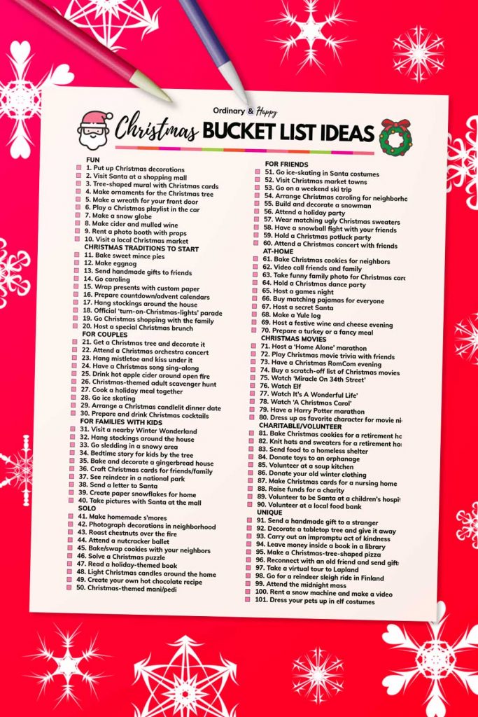 Christmas bucket list ideas list (image).