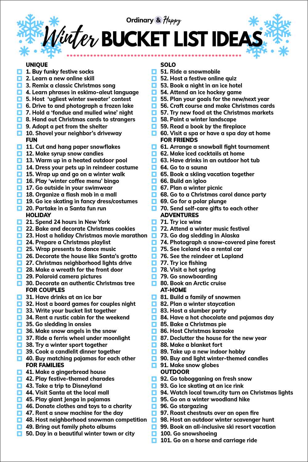 100+ Winter Bucket List Ideas to Try This Year Ordinary and Happy