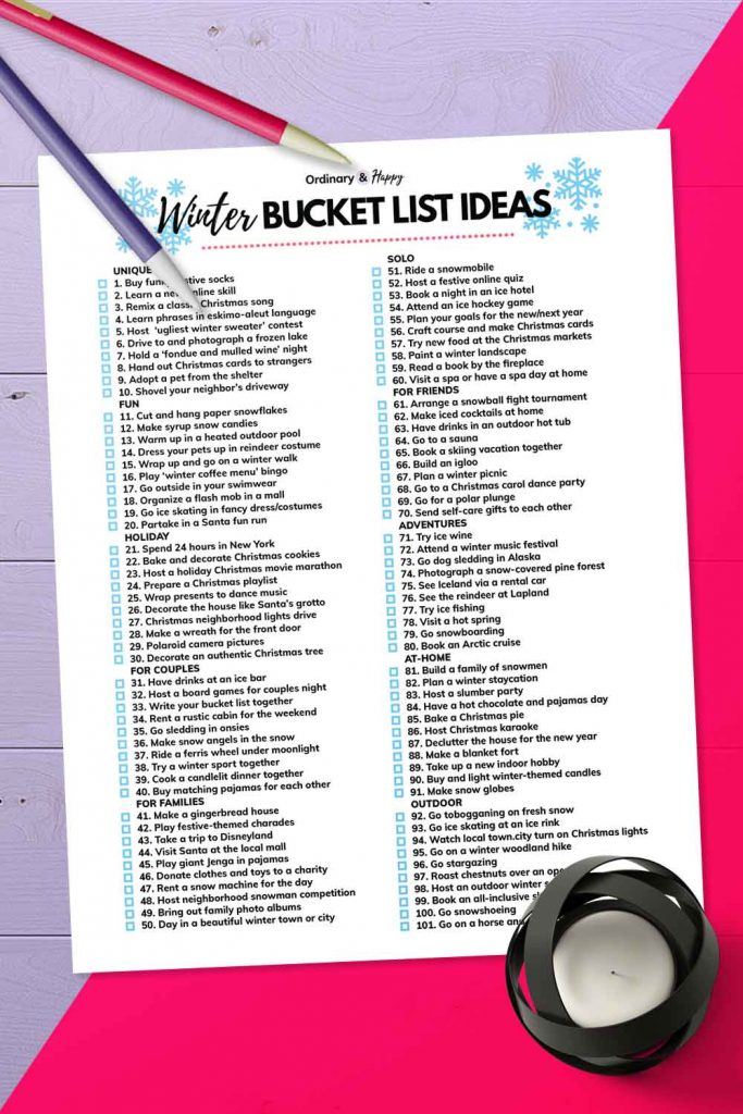 Winter bucket list ideas (list image).