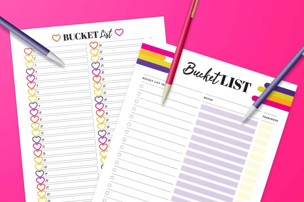 Bucket list printables.