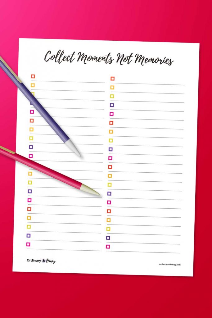Free Simple Bucket List Printable "Collect Moments not Memories" (Image)