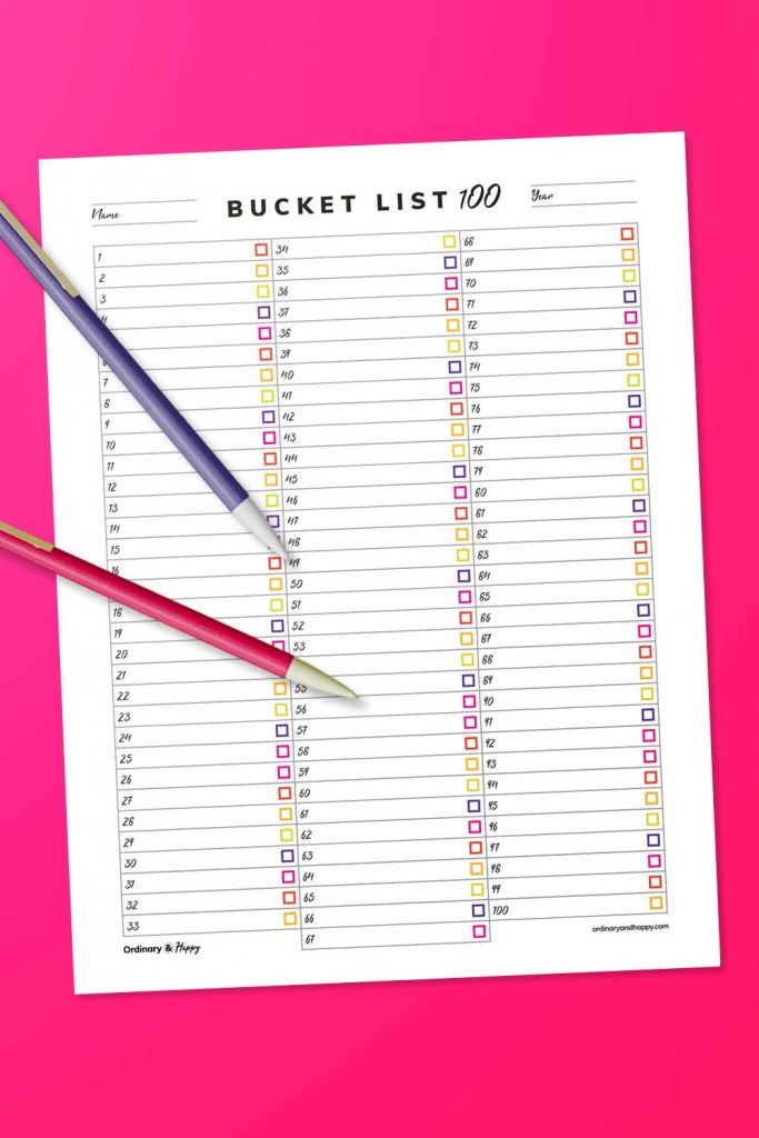 Top 100 Bucket List Printable (Image)