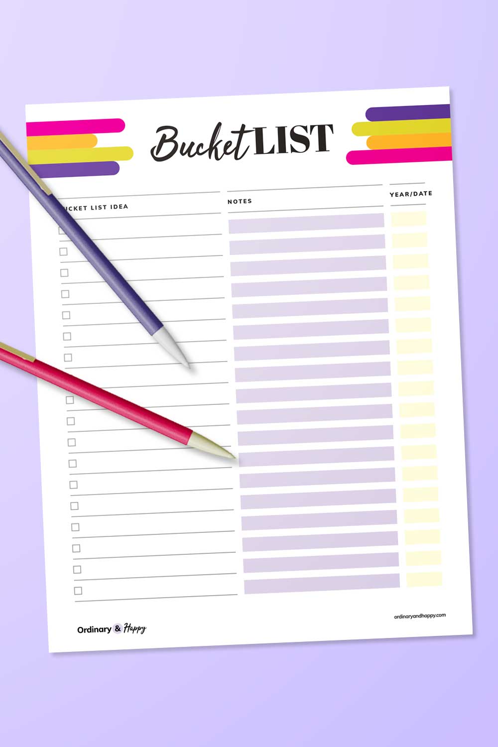 5 Bucket List Printable Templates (Free and Premium) - Ordinary and Happy