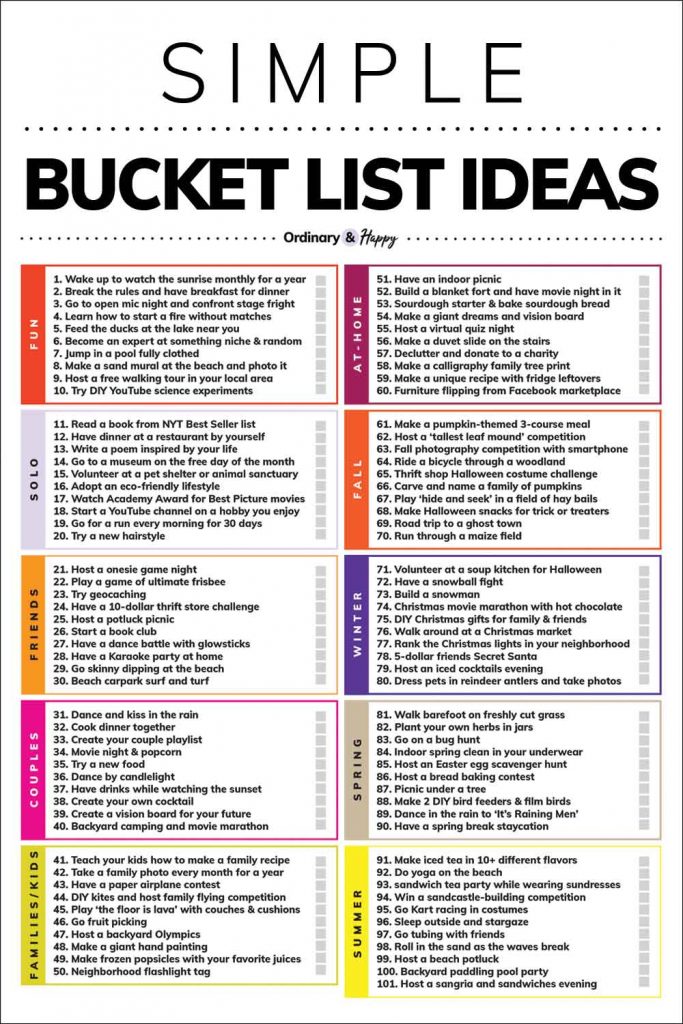 100+ Best Simple Bucket List Ideas (Free or Cheap) Ordinary and Happy