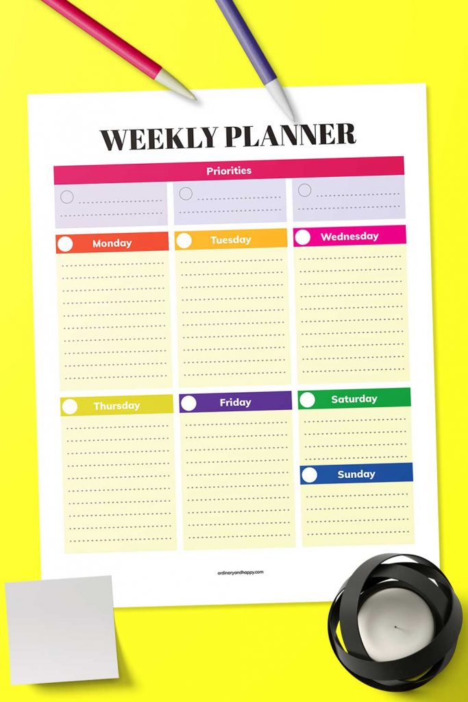 Weekly priorities planner printable (image).