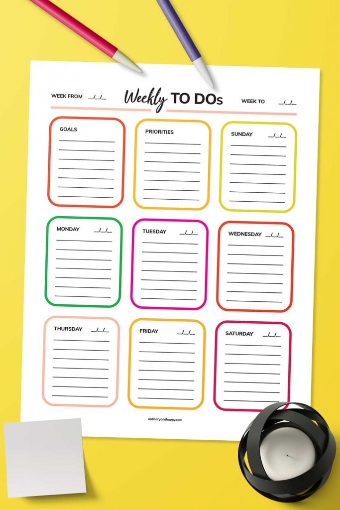 Weekly to-do's planner printable (image).