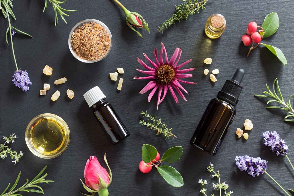 Flowers and essential oils image.