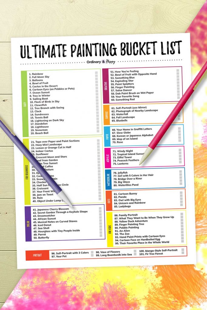 Painting bucket list ideas (listed below)