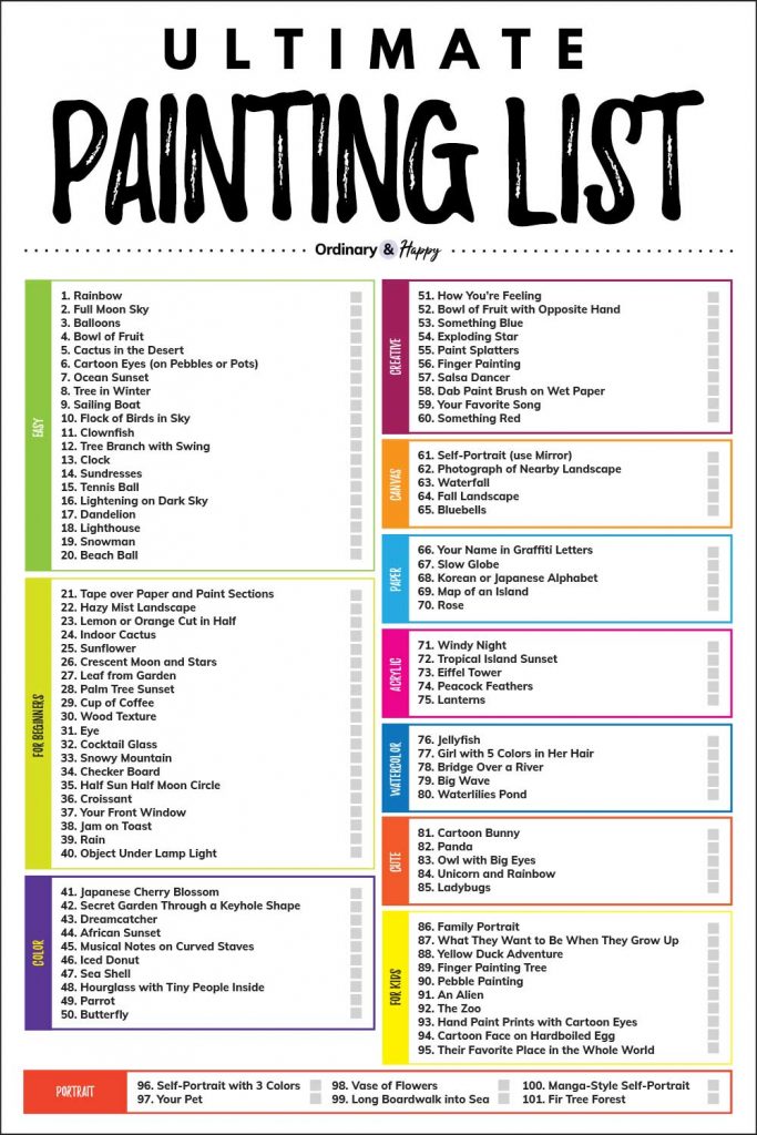 Painting list ideas (listed below)