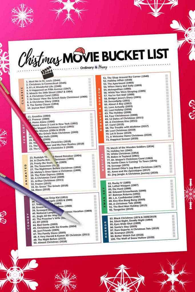 2020 Christmas Movie Checklist - Designed Simple