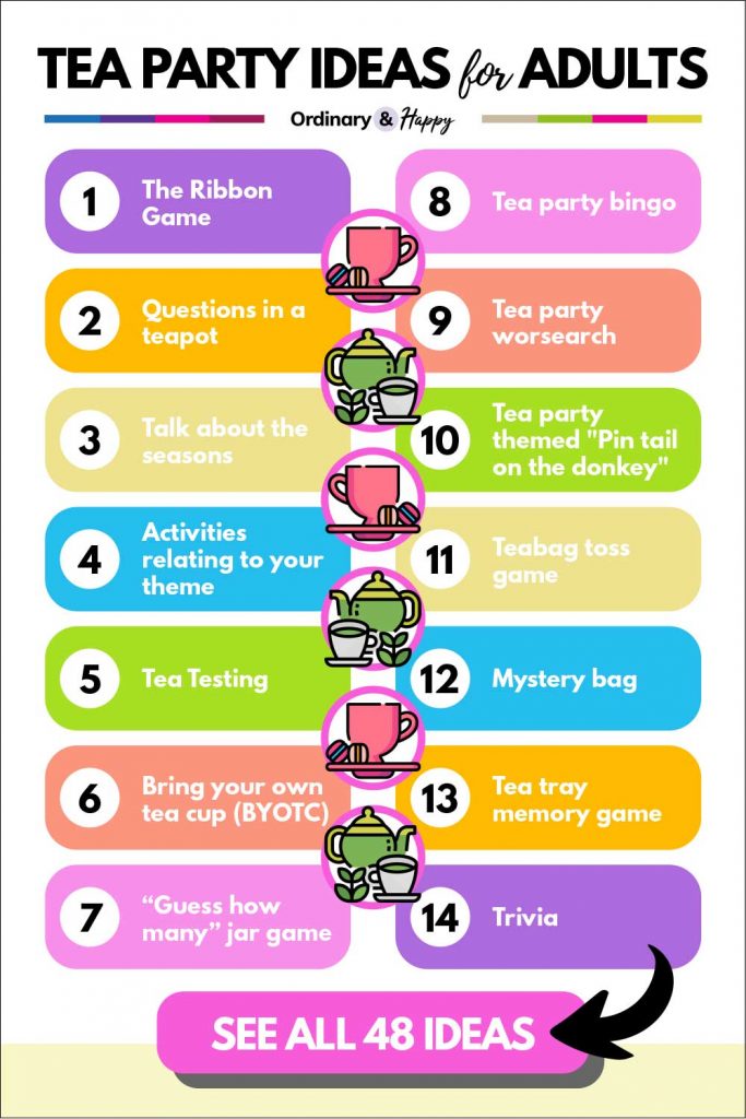 Best Tea Party Ideas for Adults (ideas 1-14 listed above).