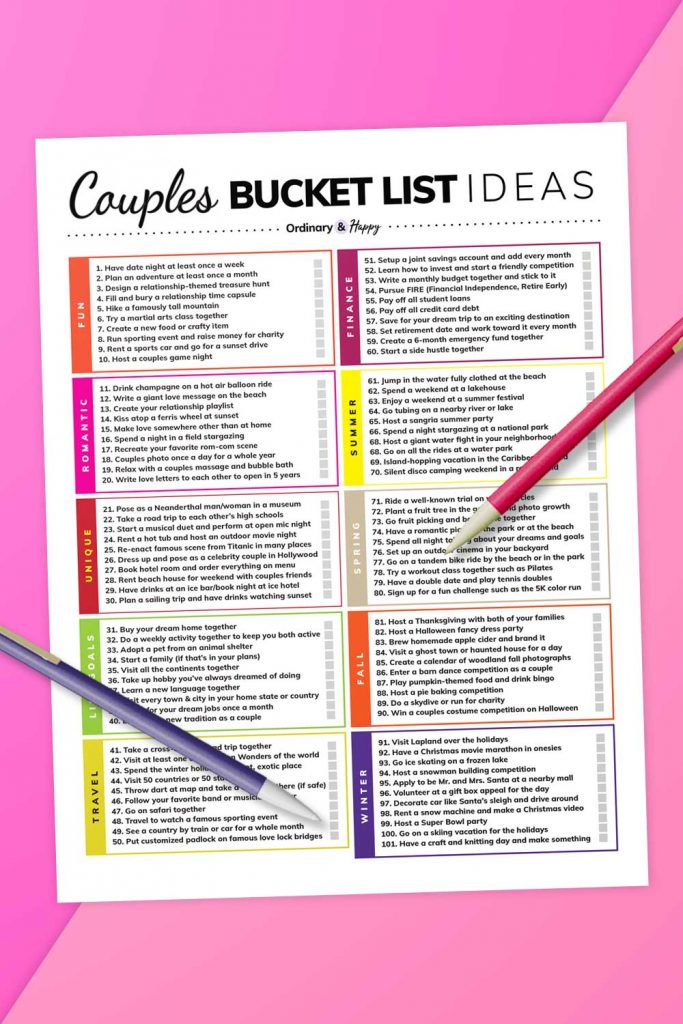 100+ Couples Bucket List Ideas - Things to do as a Couple (list image).