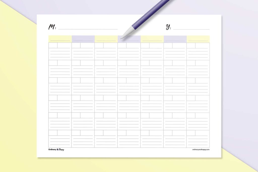 Lined 6x7 calendar template (mockup image).