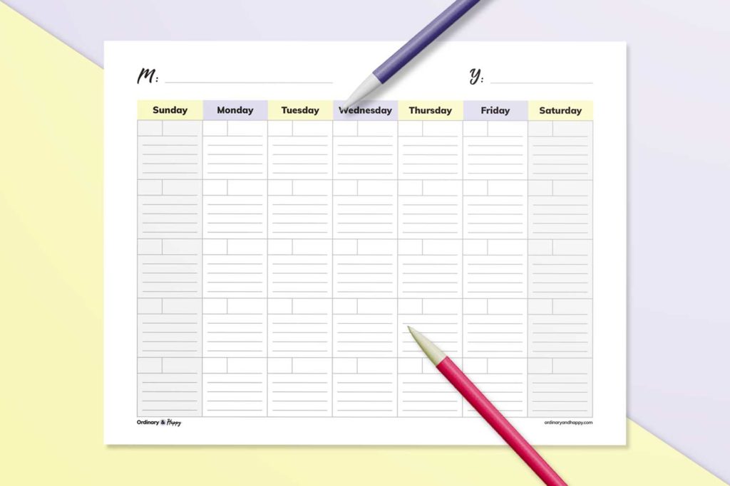 Lined 5x7 calendar template (mockup image).