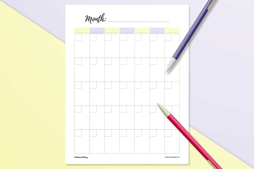 Portrait 5x7 calendar template (mockup image)