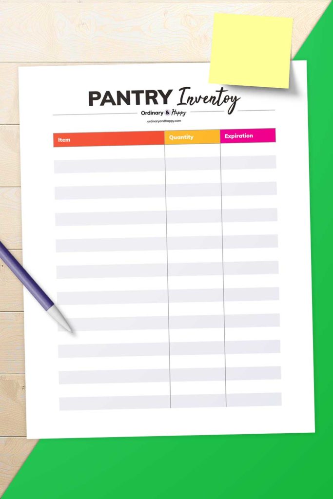 Free Pantry Inventory Template Printable (mockup image).
