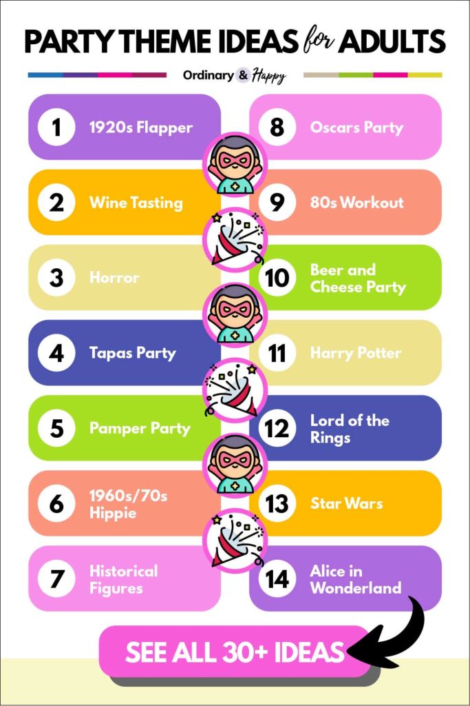 Best Party Themes for Adults (14 ideas listed above).
