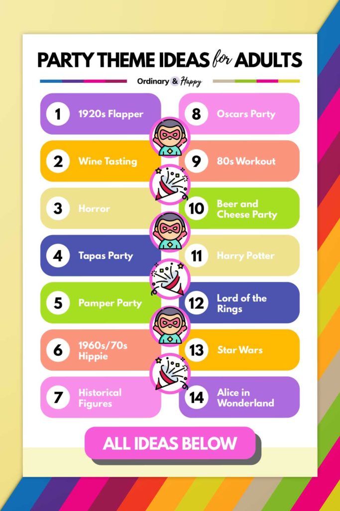 Party Themes for Adults (14 ideas from the list below).