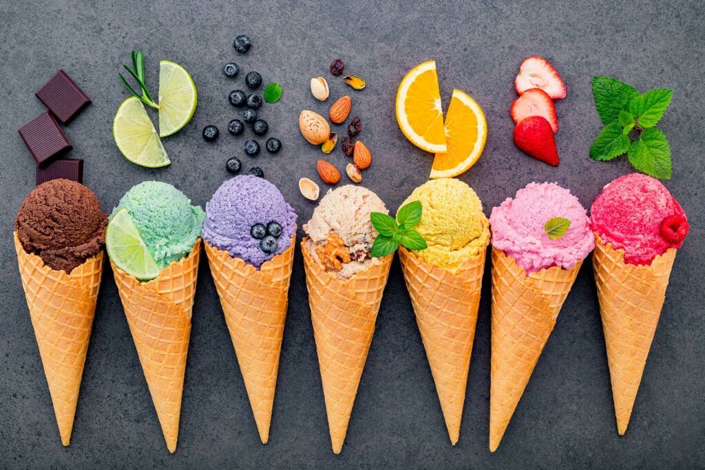 Various ice cream flavors.