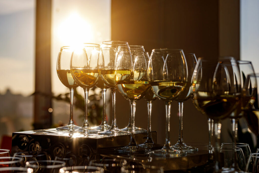 Wine glasses with white wine