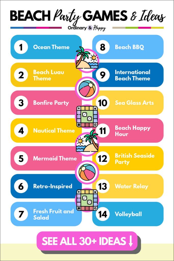Beach Party Games and Ideas (ideas 1-14 from the article).