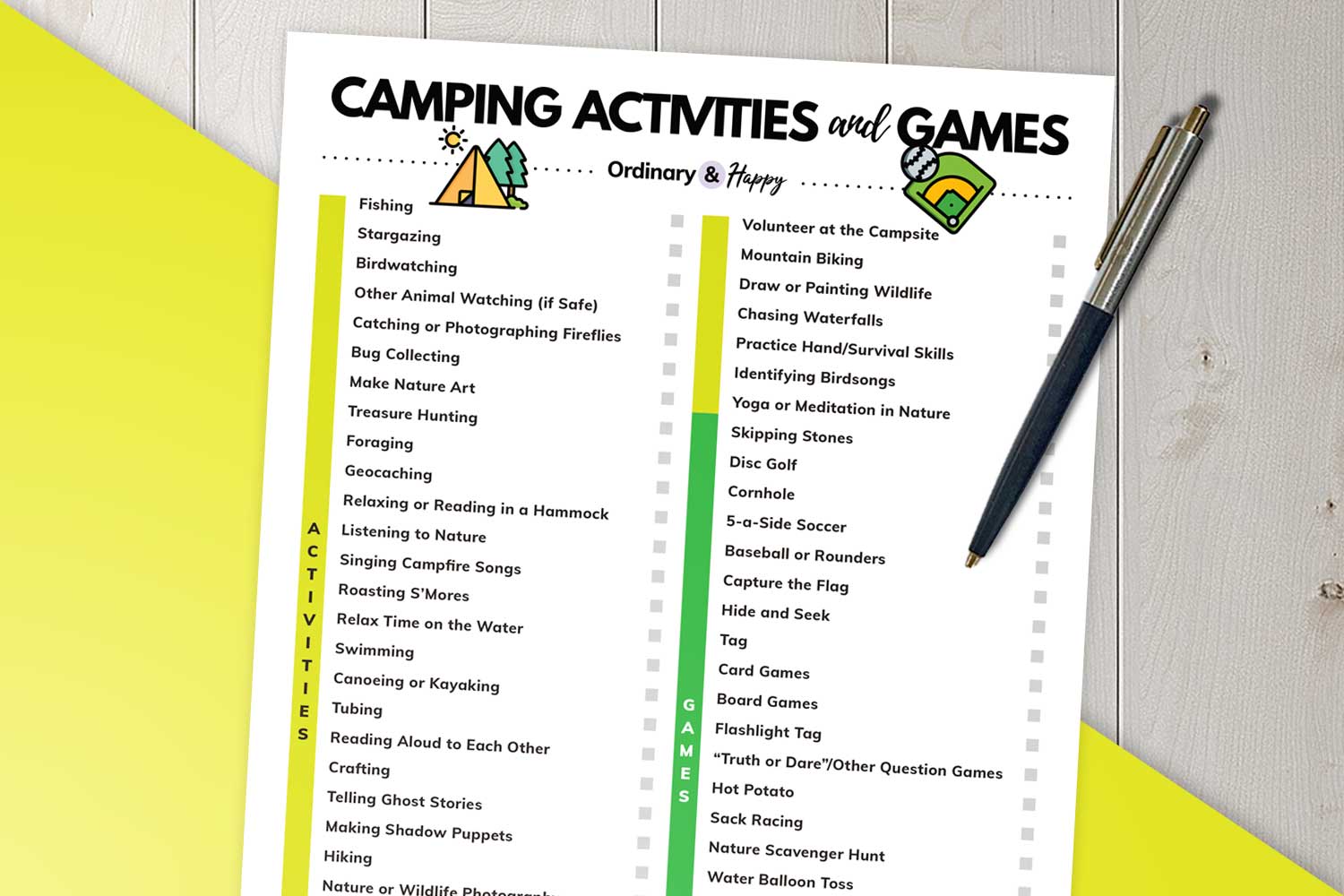 featured image of printable of list of camping activities and games